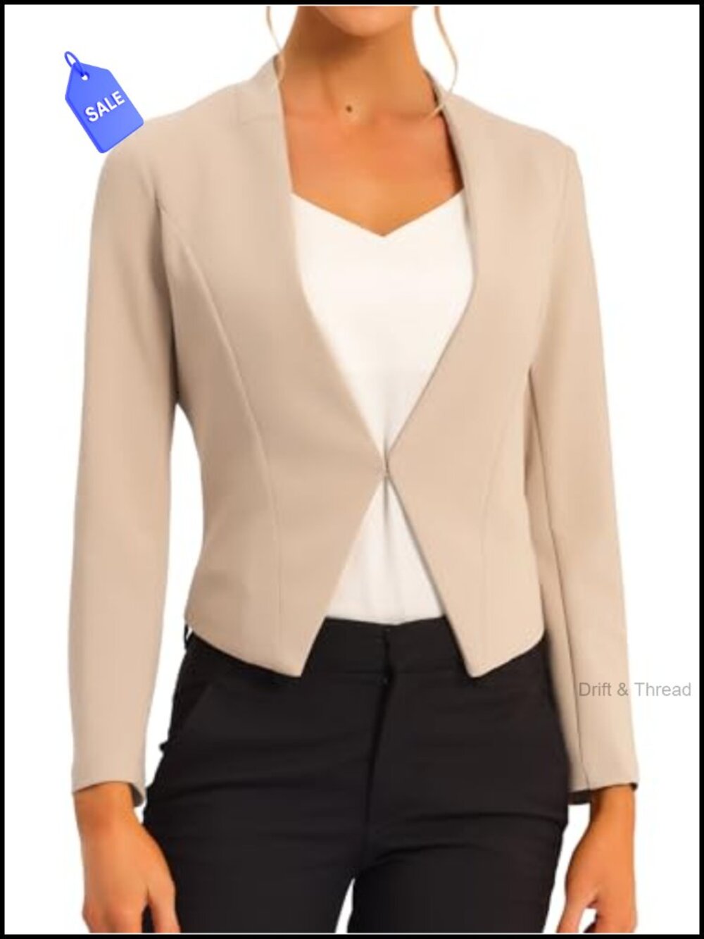 Womens Cropped Blazer Collarless Open Front Business Casual Suit Jacket